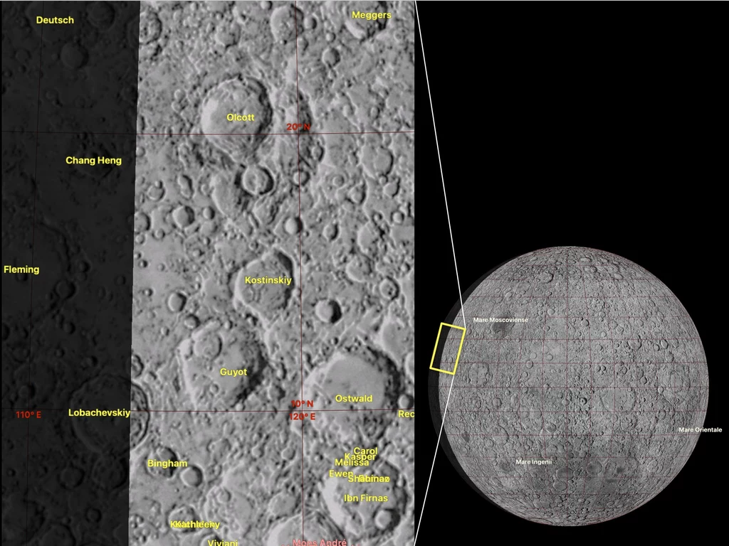 Na grafice wykonanej przez Japończyków zaznaczono miejsce Księżyca, które sfotografował satelita / zdjęcie: EQUULEUS