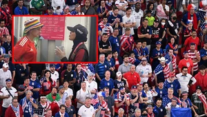 Na trybuny, podczas meczu USA z Iranem, udało się "przemycić" flagę Ukrainy. Tych wspierających kobiety w Iranie - już nie. Podobnie jak wcześniej np. tęczowy kapelusz