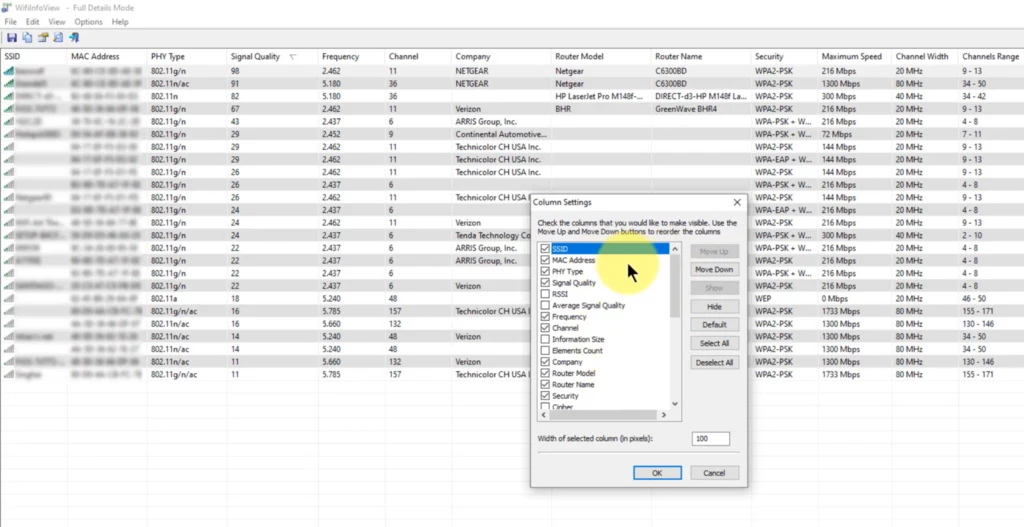 WifiInfoView po uruchomieniu skanuje znajdujące się w zasięgu WiFi, dostarczając o każdej z nich dane. 