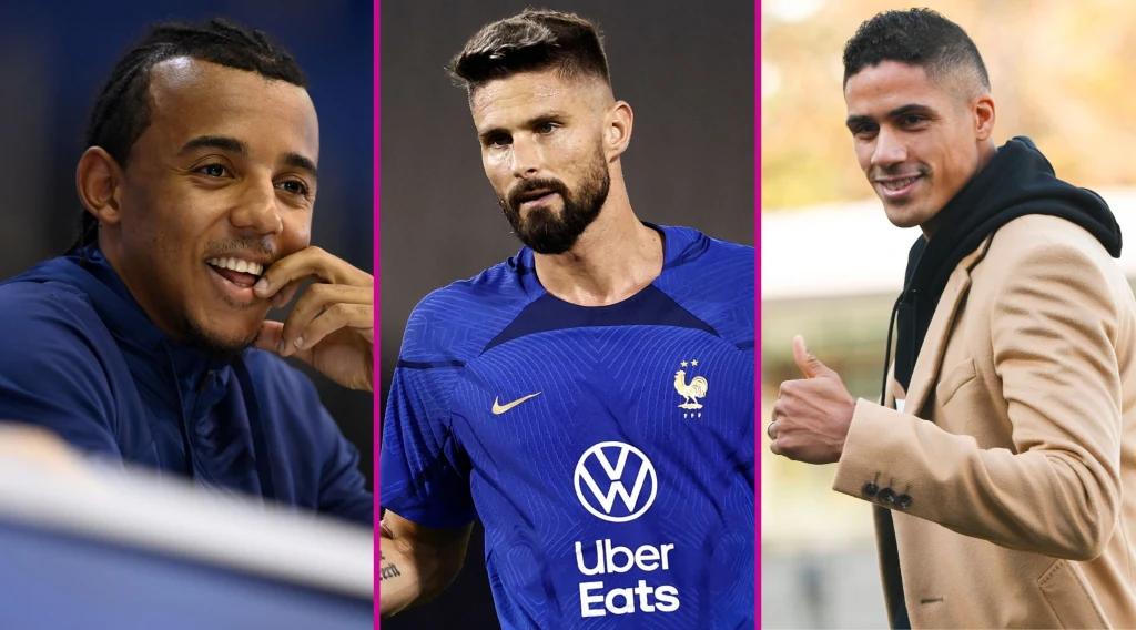 Reprezentacja Francji na Mundialu w Katarze: Jules Kounde, Olivier Giroud, Raphael Varane Reprezentacja Francji na Mundialu w Katarze: Jules Kounde, Olivier Giroud, Raphael Varane