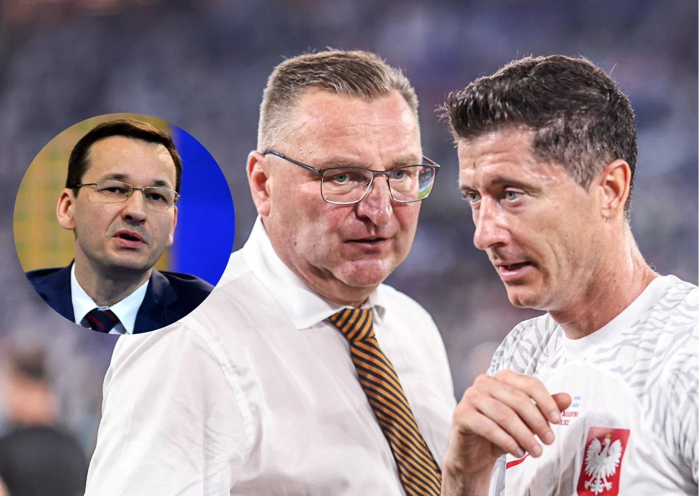 Mateusz Morawiecki, Czesław Michniewicz i Robert Lewandowski Mateusz Morawiecki, Czesław Michniewicz i Robert Lewandowski