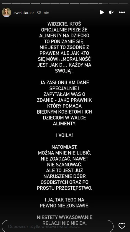 Odpowiedź Eweliny Taraszkiewicz