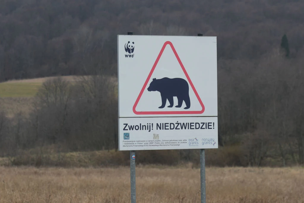 Znak ostrzegawczy w Bieszczadach