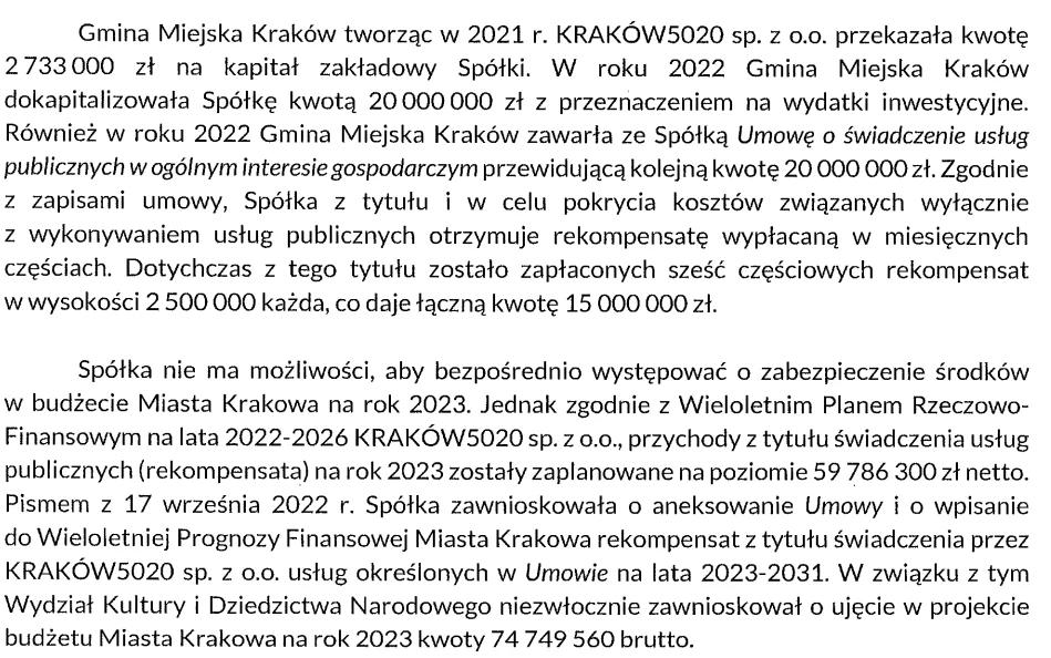Fragment odpowiedzi na interpelację 