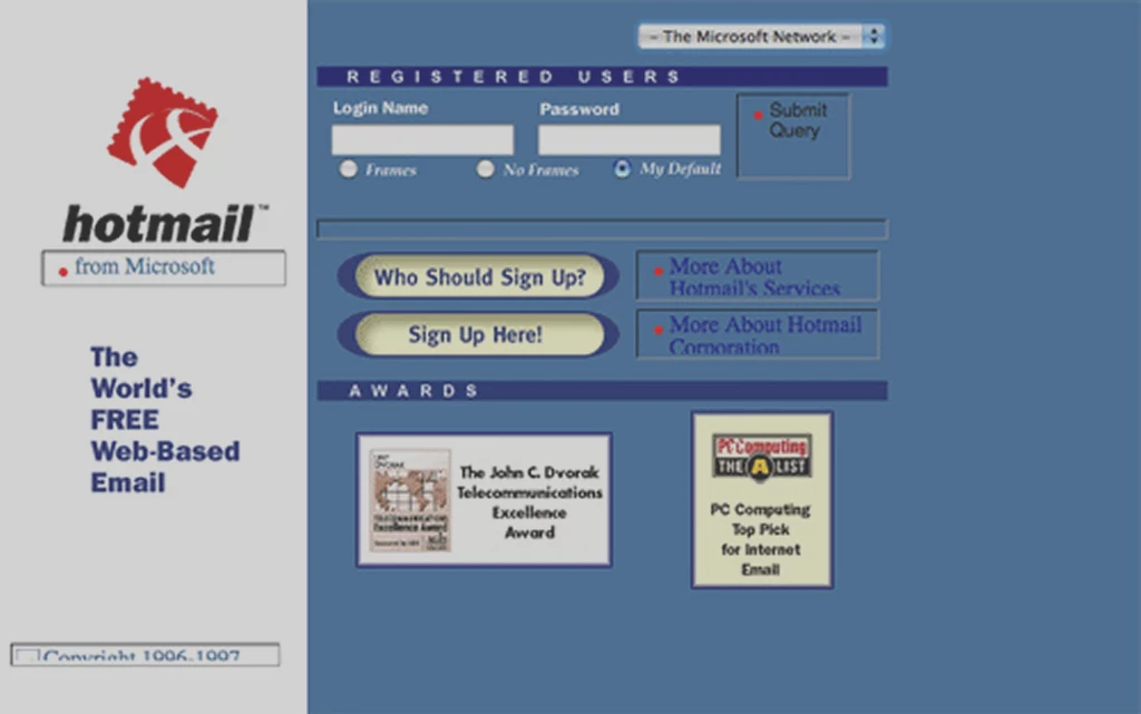 Tak wyglądał serwis Hotmail w 1998 roku