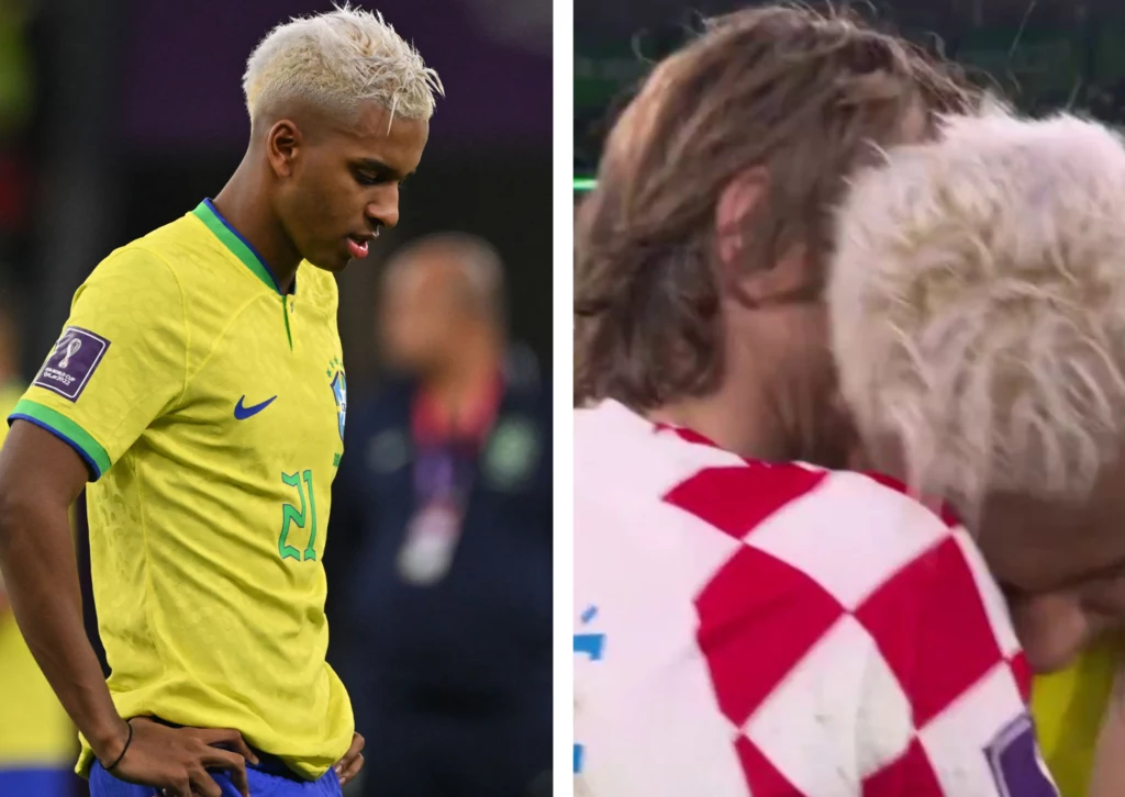 Luka Modrić w piękny sposób pocieszył płaczącego Rodrygo po zakończeniu meczu Chorwacja - Brazylia Luka Modrić w piękny sposób pocieszył płaczącego Rodrygo po zakończeniu meczu Chorwacja - Brazylia