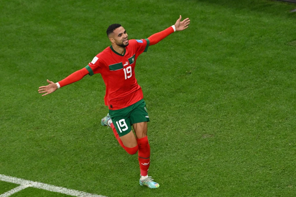 Youssef En-Nesyri celebruje gola przeciwko Portugalii Youssef En-Nesyri celebruje gola przeciwko Portugalii