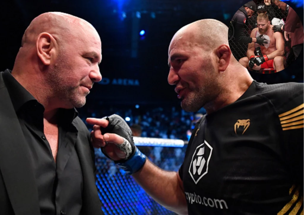 Jan Błachowicz (w kółku), na razie nie dostanie walki o pas. Dana White (z lewej) zapowiedział, że kolejną szansę dostanie Glover Teixeira Jan Błachowicz (w kółku), na razie nie dostanie walki o pas. Dana White (z lewej) zapowiedział, że kolejną szansę dostanie Glover Teixeira