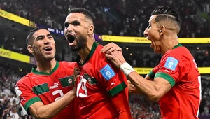 Youssef En_Nesyri (w środku) tuż po zdobyciu bramki na wagę historycznego awansu Maroka do półfinału