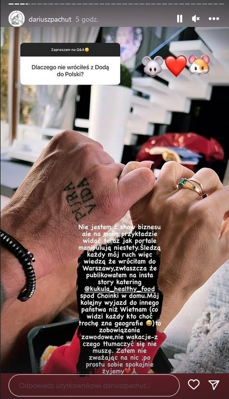 Dariusz Pachut o tym, dlaczego wyjechał bez Dody