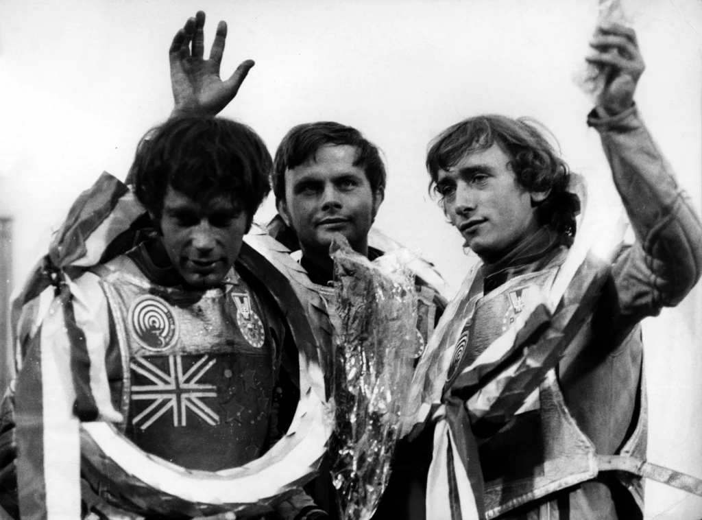 Podium IMŚ 1973 na żużlu. Ivan Mauger, Jerzy Szczakiel, Zenon Plech Podium IMŚ 1973 na żużlu. Ivan Mauger, Jerzy Szczakiel, Zenon Plech