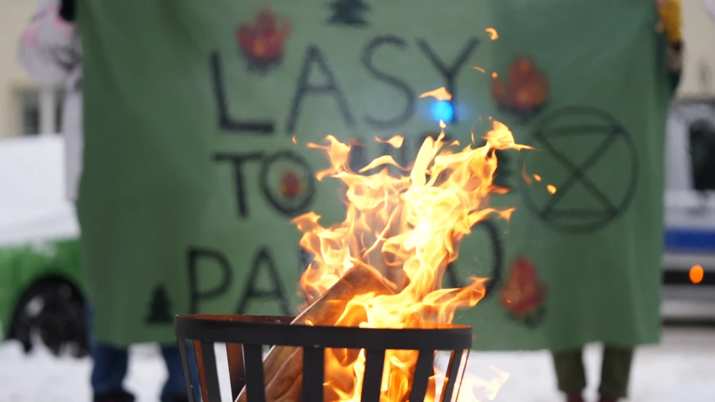 Aktywiści klimatyczni protestowali w czwartek pod Ministerstwem Klimatu i Środowiska. "Lasy to nie paliwo" - mówił jeden z transparentów 