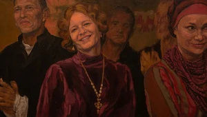 Małgorzata Kożuchowska (Organiścina) i Sonia Bohosiewicz (Wójtowa) w filmie "Chłopi"