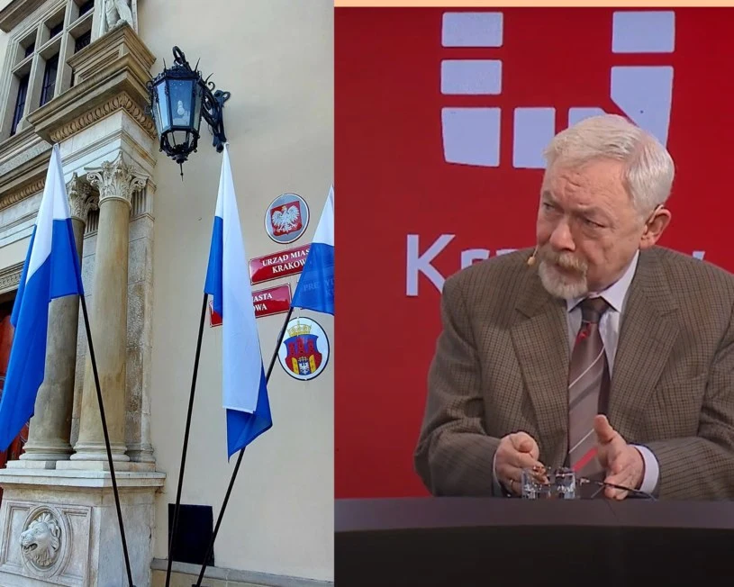 Po lewej urząd miasta Krakowa. Po prawej prezydent Jacek Majchrowski Po lewej urząd miasta Krakowa. Po prawej prezydent Jacek Majchrowski
