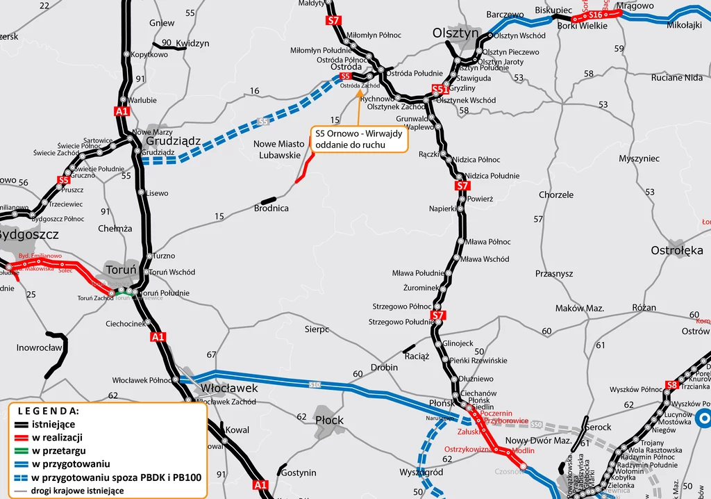 Powstało pierwsze 5 km drogi S5, która połączy autostradę A1 i drogę S7. Na kolejne odcinki trzeba będzie poczekać kilka lat