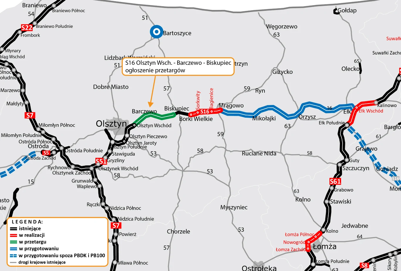 GDDKiA ogłosiła przetargi na dwa odcinki drogi S16. GDDKiA ogłosiła przetargi na dwa odcinki drogi S16.