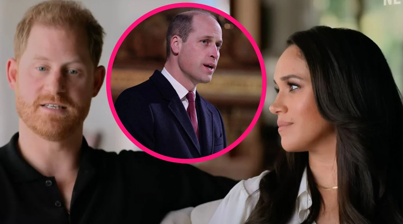 Książę Harry, książę William i Meghan Markle Książę Harry, książę William i Meghan Markle