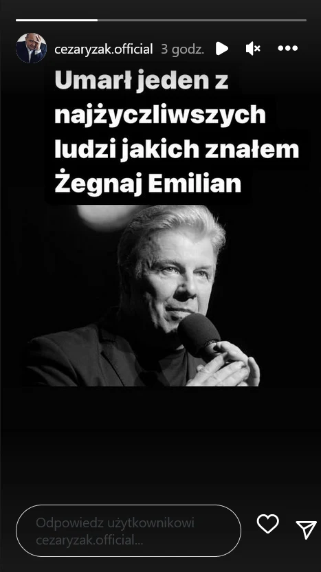 Cezary Żak żegna Emiliana Kamińskiego. Cezary Żak żegna Emiliana Kamińskiego.