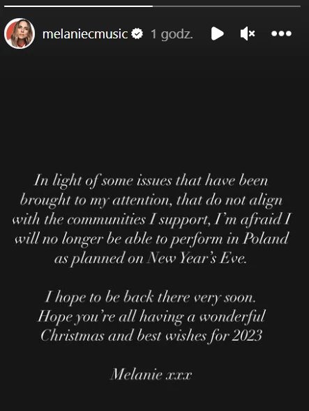 Mel C opublikowała oświadczenie w relacji na Instagramie