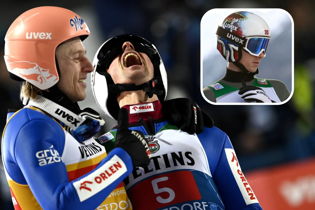 Skoki narciarskie - Turniej Czterech Skoczni. Na zdjęciu: Dawid Kubacki, Piotr Żyła oraz Halvor Egner Granerud Skoki narciarskie - Turniej Czterech Skoczni. Na zdjęciu: Dawid Kubacki, Piotr Żyła oraz Halvor Egner Granerud