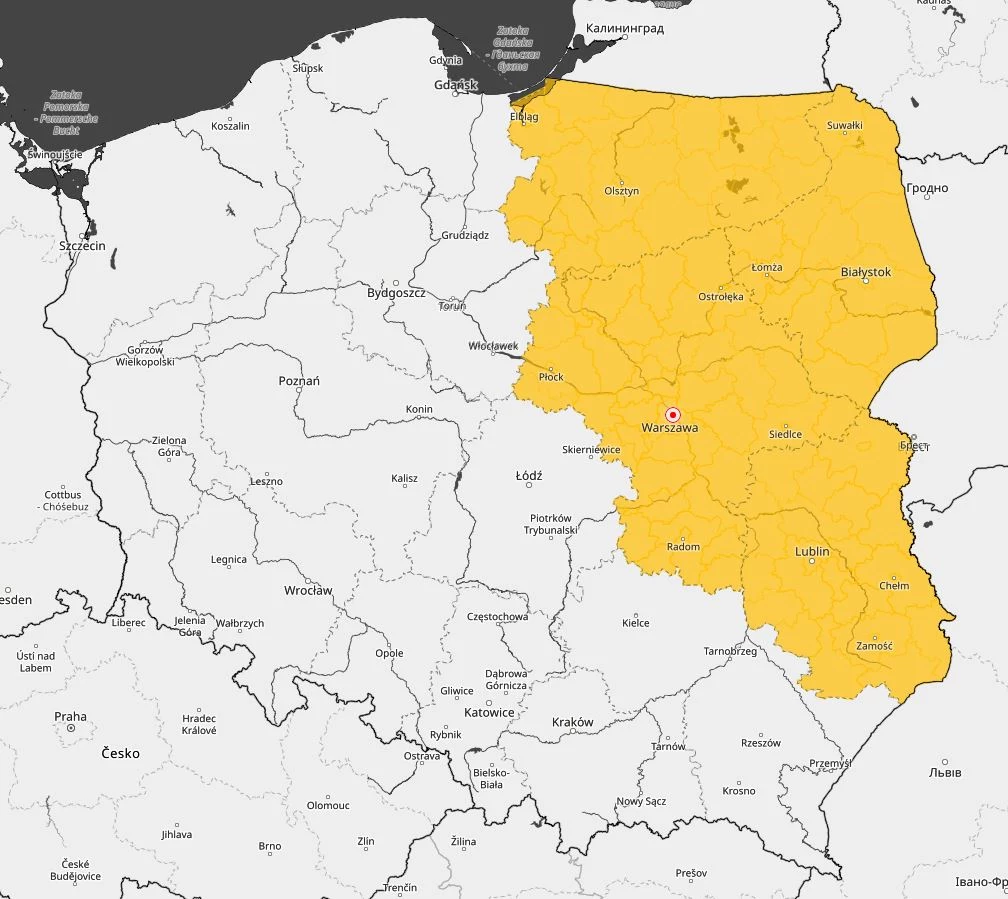 Obszar objęty alertami pierwszego stopnia w związku z oblodzeniem Obszar objęty alertami pierwszego stopnia w związku z oblodzeniem
