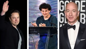 Po lewej: Elon Musk. Na środku: Sam Bankman-Fried. Po prawej: Jeff Bezos. Źródło: AFP