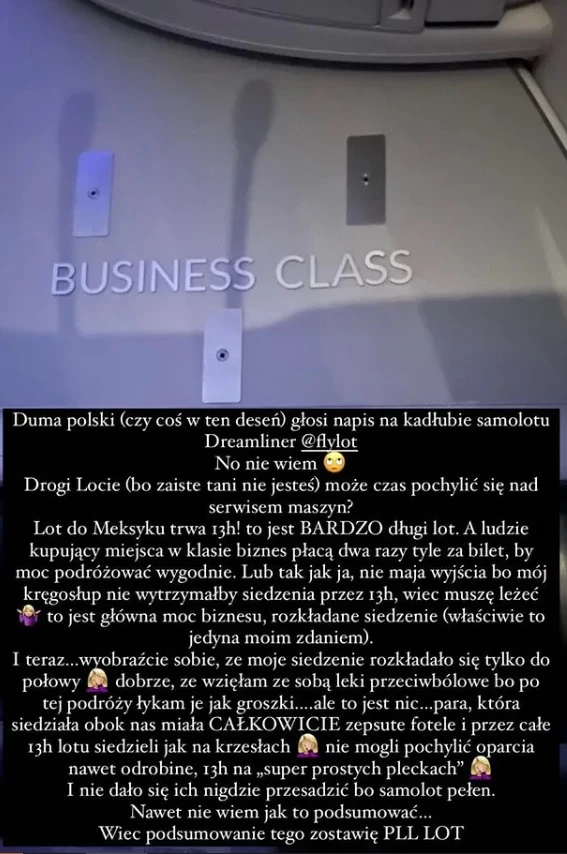 Blanka Lipińska krytykuje polskie linie lotnicze w sieci.