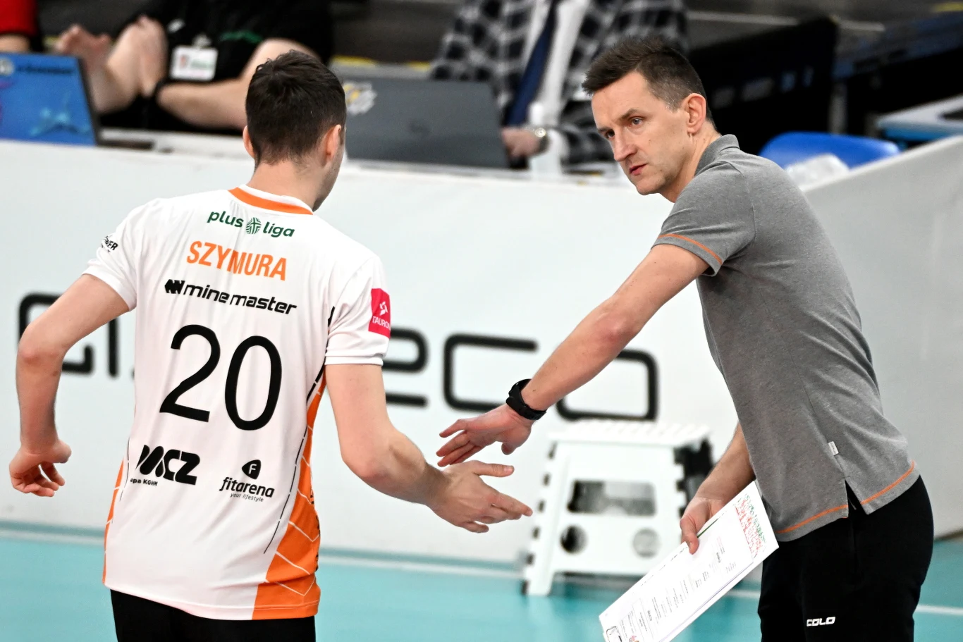 Kamil Szymura i trener Cuprum Lubin Paweł Rusek
