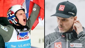 Skoki narciarskie. Na zdjęciu Halvor Egner Granerud i trener norweskich skoczków Alexander Stoeckl