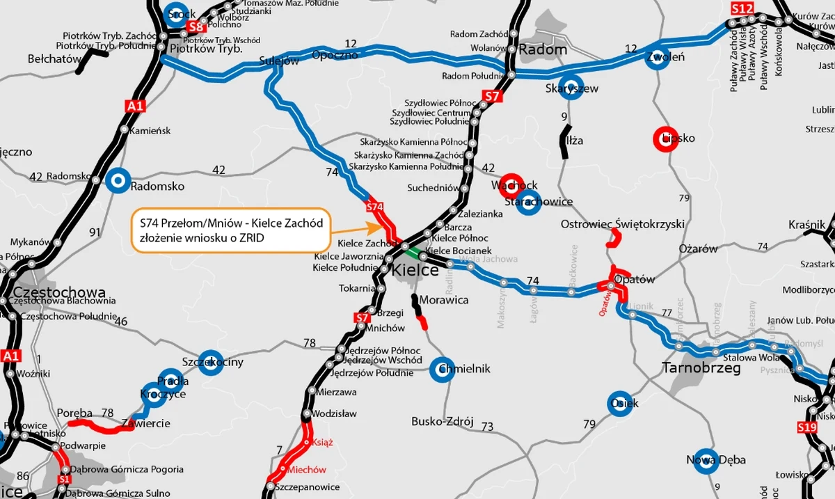 S74 Map Powstanie nowy odcinek S74. Jest wniosek o ZRID - Motoryzacja w INTERIA.PL