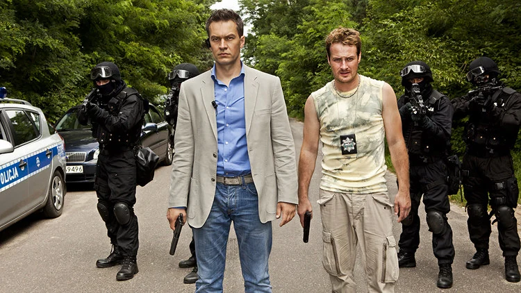 Michał Żebrowski i Paweł Małaszyński na planie filmu "Sęp"