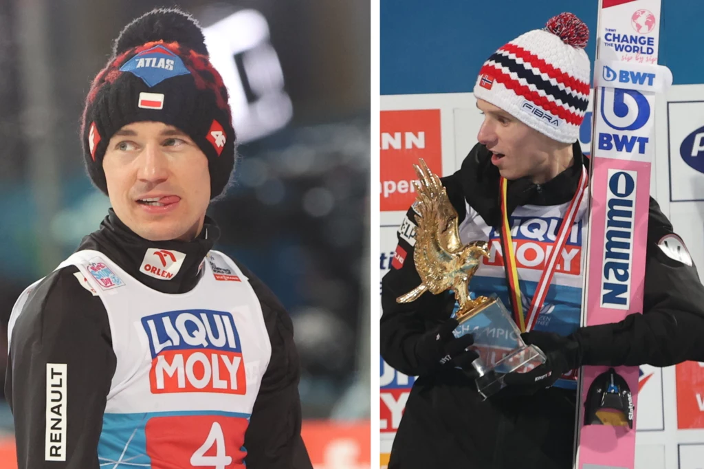 Skoki narciarskie. Na zdjęciu: Kamil Stoch oraz Halvor Egner Granerud Skoki narciarskie. Na zdjęciu: Kamil Stoch oraz Halvor Egner Granerud
