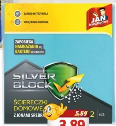 Jan Niezbędny Silver Block Ściereczki domowe z jonami srebra 38 cm x 38 cm 2 sztuki