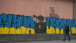 Mural "Slava Ukraini" w centrum Lwowa, 08.01.2023 r.