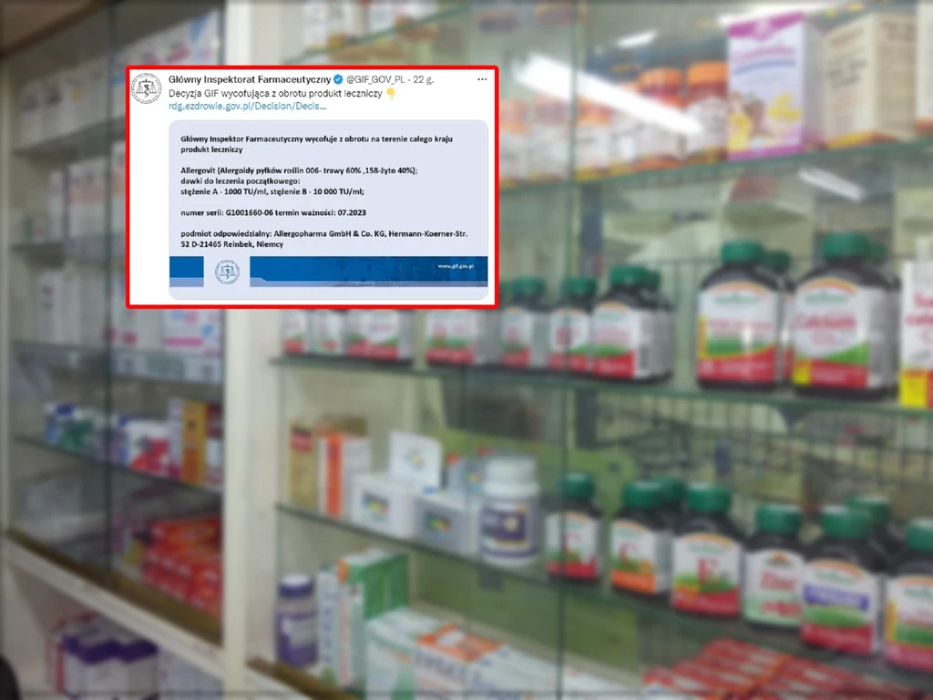 GIF poinformował o możliwości zwrotu określnej serii produktu do aptek. GIF poinformował o możliwości zwrotu określnej serii produktu do aptek.