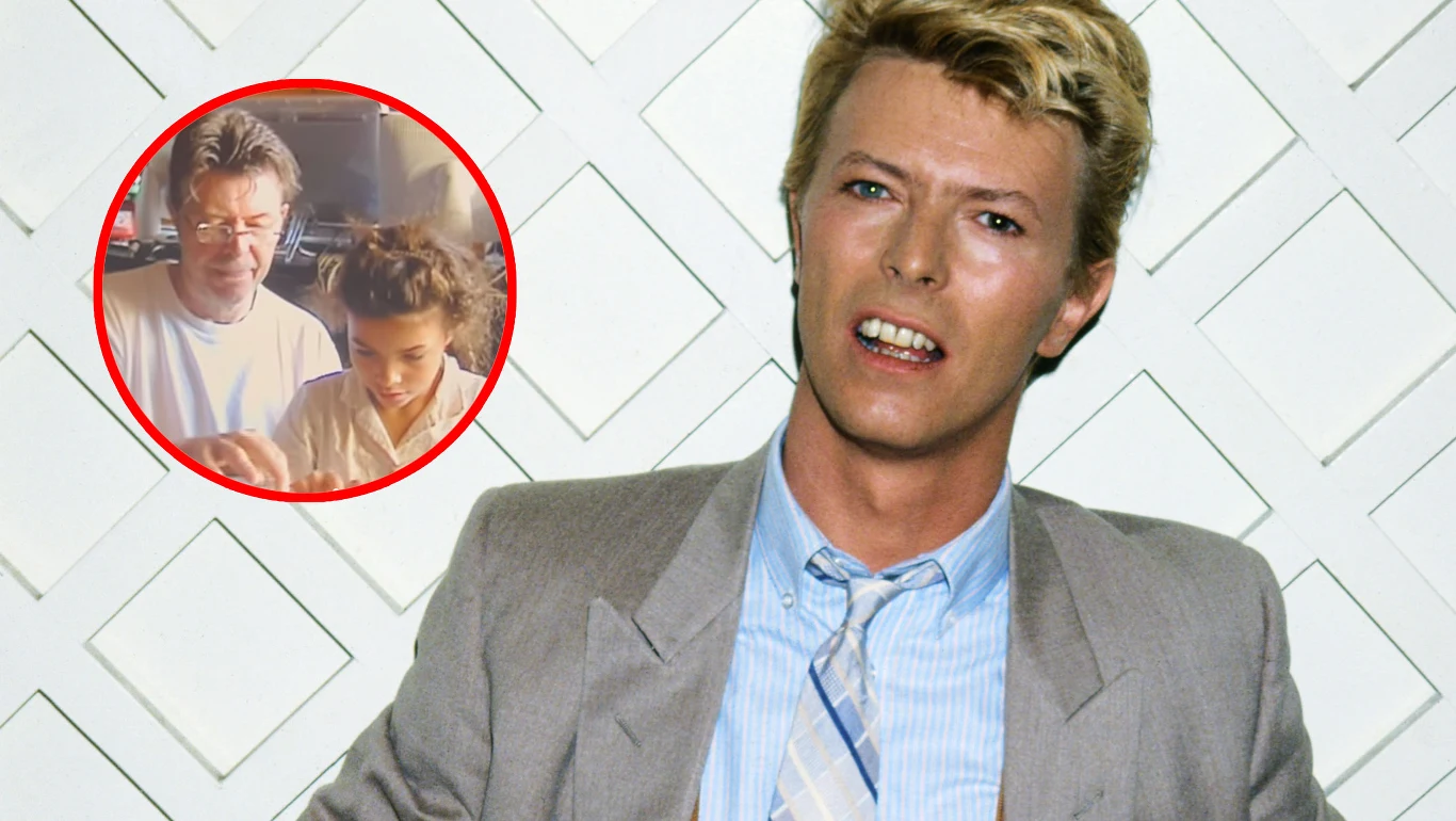 David Bowie na nagraniu z małą córeczką David Bowie na nagraniu z małą córeczką