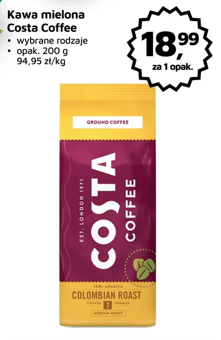 COSTA COFFEE Colombian Roast Medium Roast Kawa palona mielona 200 g