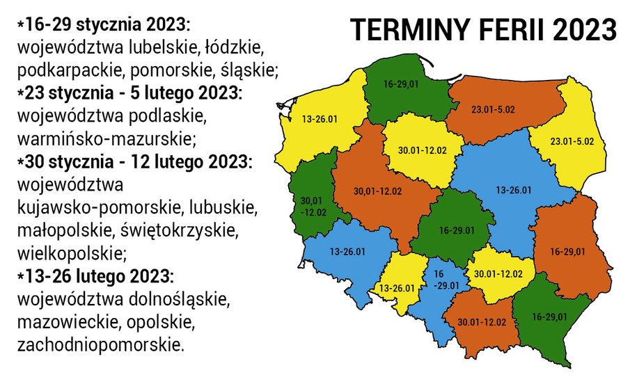 Terminy ferii zimowych w 2023 roku w Polsce