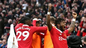 Radość piłkarzy Manchesteru United, po drugim golu w derbach Manchesteru
