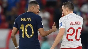 Piotr Zieliński i Kylian Mbappe w meczu Polska-Francja