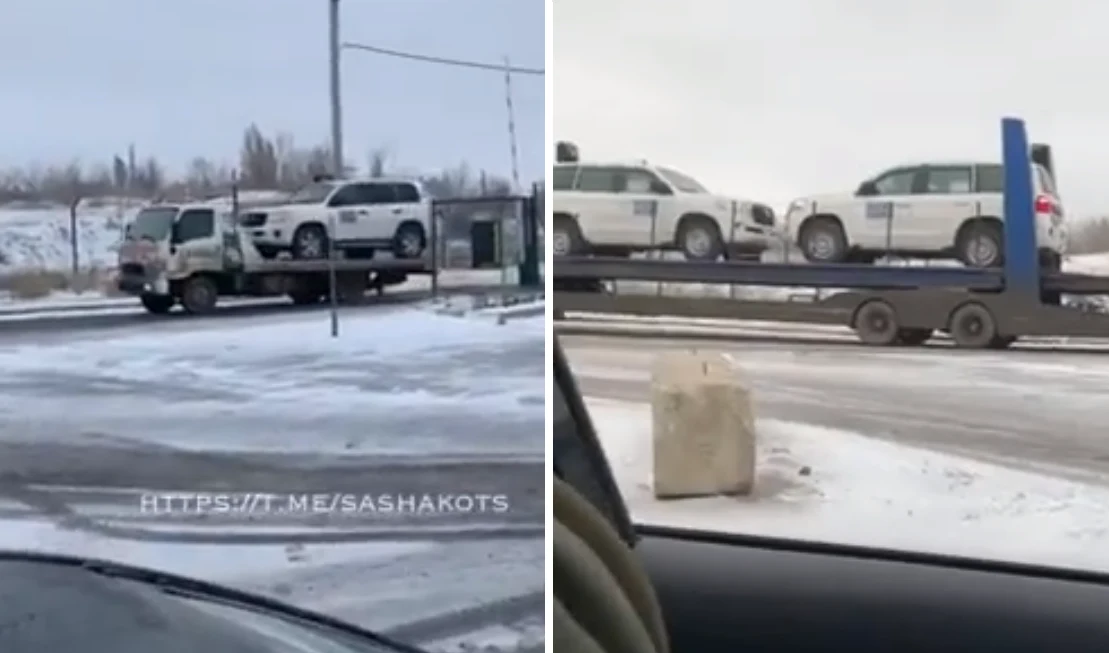 Sznur aut OBWE w drodze na front Sznur aut OBWE w drodze na front