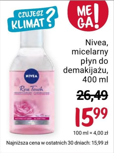 Nivea Rose Touch Dwufazowy Płyn Micelarny z organiczną wodą różaną 400 ml