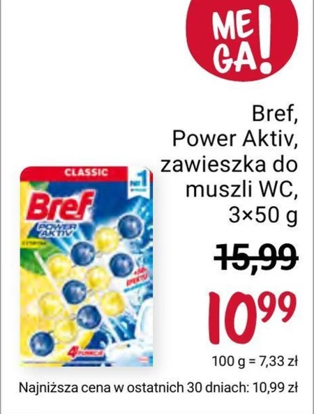 Bref WC Power Aktiv Zawieszka myjąco-zapachowa do muszli WC cytryna 3 x 50 g