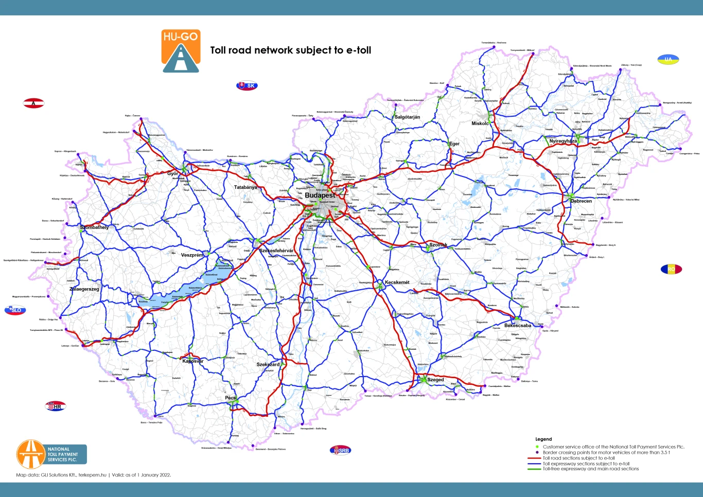 Mapa płatnych autostrad i dróg szybkiego ruchu na Węgrzech