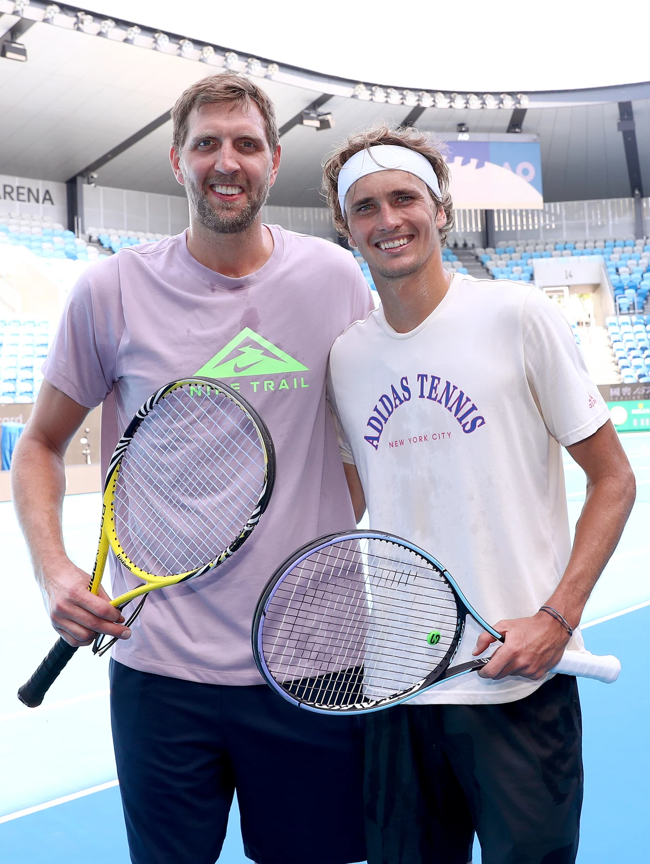 Dirk Nowitzki i Alexander Zverev na treningu Dirk Nowitzki i Alexander Zverev na treningu