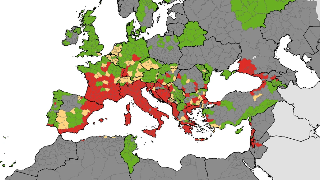Mapy zasięgu występowania komarów tygrysich Aedes albopictus wskazują, że przenoszone przez nie choroby mogą wkrótce zagrozić również Polsce Mapy zasięgu występowania komarów tygrysich Aedes albopictus wskazują, że przenoszone przez nie choroby mogą wkrótce zagrozić również Polsce