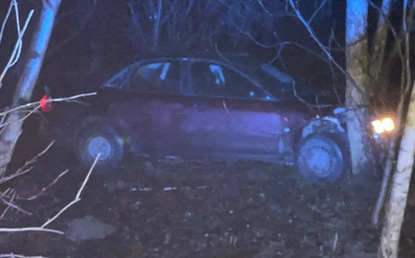 Audi zjechało z drogi i uderzyło w drzewo. Ale kierowca podjął się jeszcze ucieczki pieszo. Audi zjechało z drogi i uderzyło w drzewo. Ale kierowca podjął się jeszcze ucieczki pieszo.