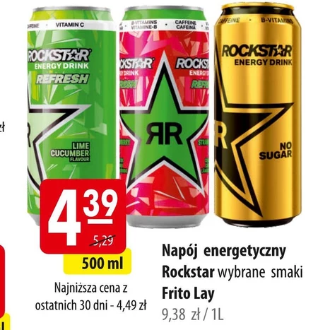 Rockstar Refresh Gazowany napój energetyzujący o smaku limonki i ogórka bez cukru 500 ml