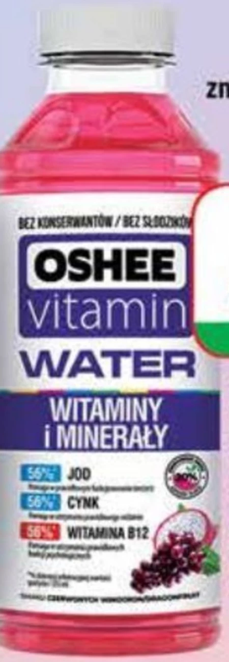 Oshee Vitamin Water Napój niegazowany o smaku czerwonych winogron-dragonfruit 555 ml