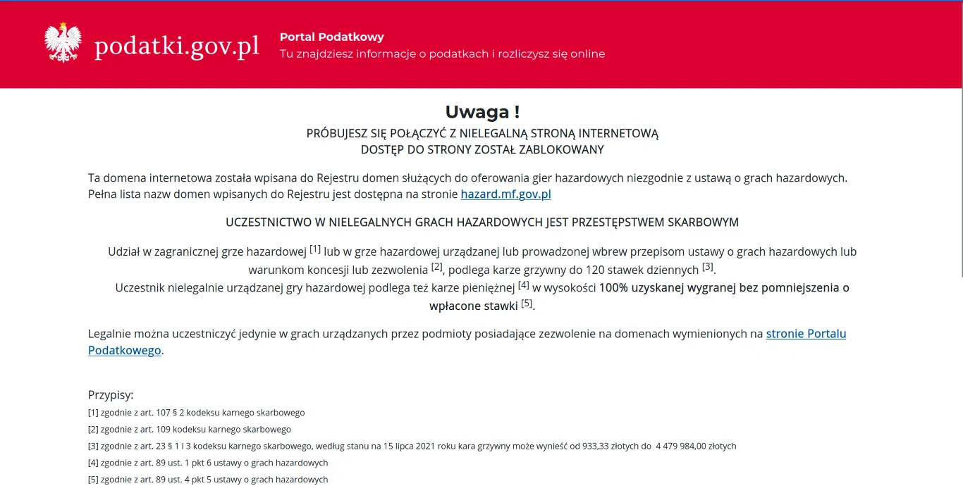 Komunikat, jako pojawia się przy próbie wejścia na stronę